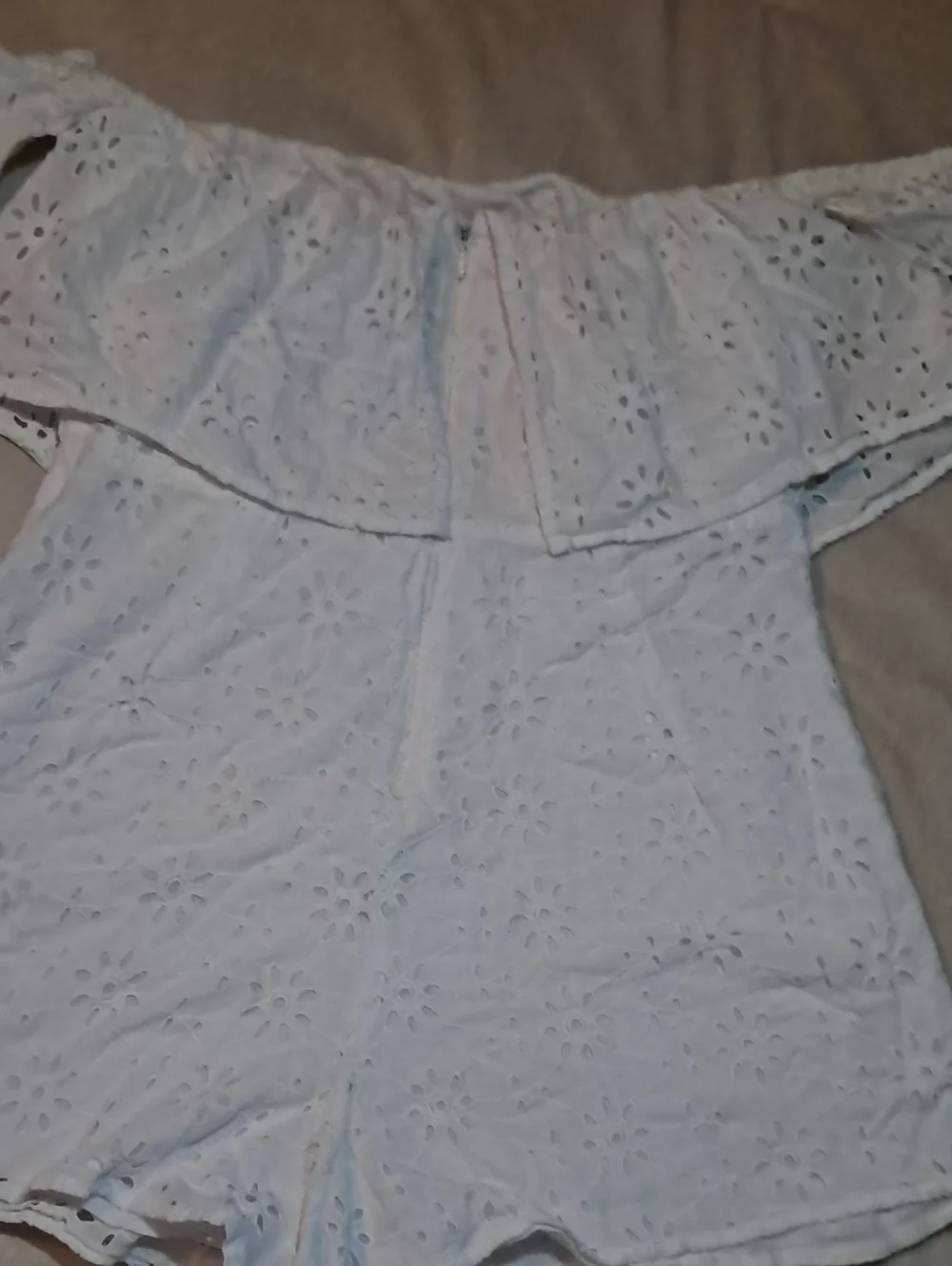 Elan White Eyelet Off-Shoulder Camisole Romper